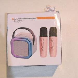 Colorful Karaoke Sound System with Pink Microphones